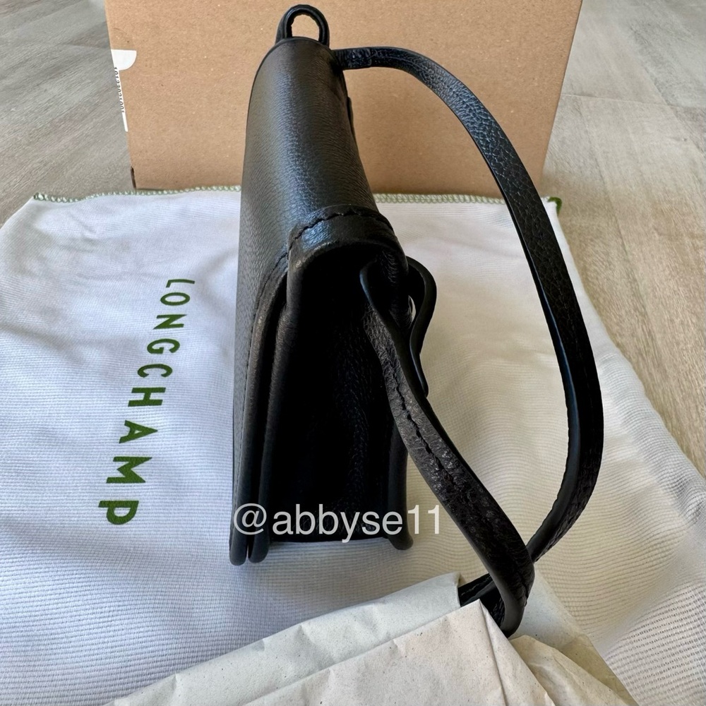 Longchamp Black Le Foulonné Leather Wallet-On-Strap XS Clutch NWT 100% Authentic - Picture 5 of 11
